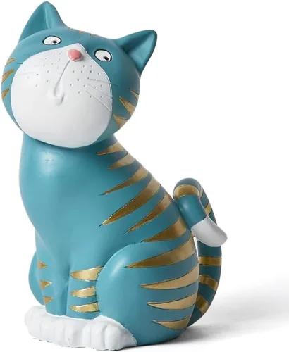 SEINHIJO Estatua de gato, escultura de animal, decoración moderna, arte de regalo para el hogar, dormitorio, sala de estar, poliresina, azul, 6.0