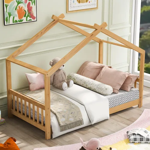 Miniatura 23 de Bellemave Cama Casa Tamaño Twin con 2 Cajones de Almacenamiento Cama Casa Montessori de Madera para Niños Marco de Cama de Madera Casa de Juegos Gris