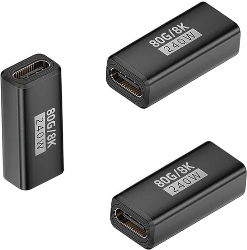 Paquete de 3 acopladores USB C de 240 W Thunderbolt 5, USB C hembra a hembra, compatible con 80 Gbps, ancho de banda de 120 Gbps, video dual de 8K,