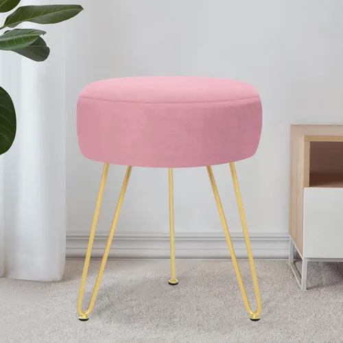 Miniatura 11 de Reposapiés de terciopelo suave y moderno, reposapiés redondo, otomano, con patas de metal dorado y relleno de esponja, reposapiés tapizado, sala