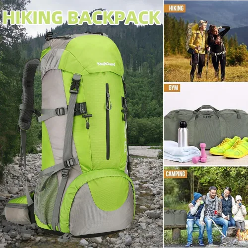 Miniatura 6 de King'sGuard Mochila de senderismo de 70L con cubierta de lluvia, mochila de viaje impermeable ligera para acampar, mochila grande Verde