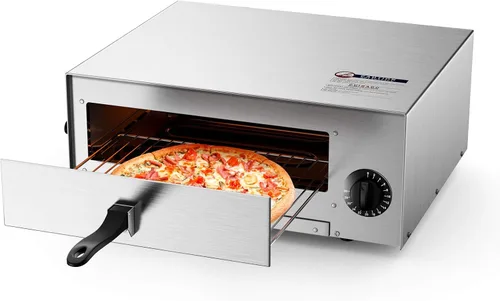 KOTEK Horno de pizza, horno eléctrico de acero inoxidable de 1450 W con mango aislado y bandeja de migas extraíble, temporizador de apagado