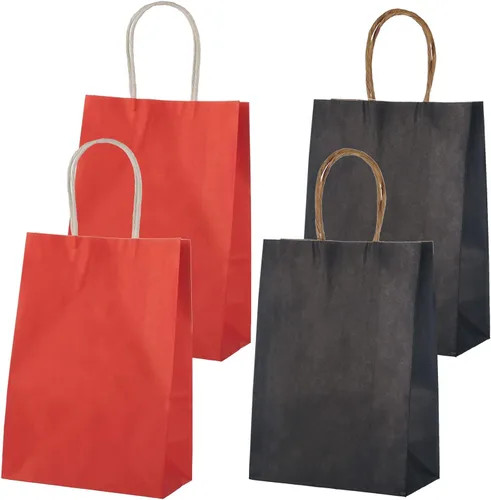 MISU Bolsas de papel de estraza para regalo de fiesta, bolsas de regalo de papel kraft con asa, pequeñas, 8.3 x 5.9 x 3.2 pulgadas, paquete de 16