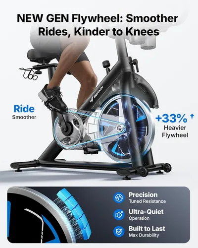 Miniatura 6 de Merach Bicicleta estática magnética con pantalla HD de 21.5 pulgadas y resistencia automática, bicicleta estacionaria de bajo ruido para el hogar