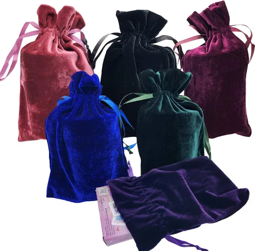 GiftExpress Paquete de 6 bolsas de terciopelo para runas de tarot: verde musgo, azul rey, morado, vino, rosa, negro, 6 x 9 pulgadas, bolsa de