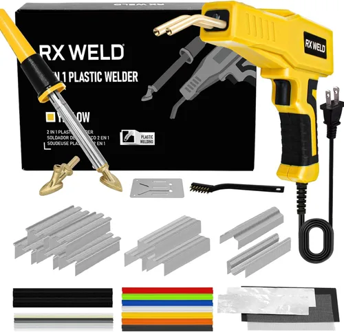 RX WELD Soldador de Plástico, Kit de Soldadura de Plástico 2 en 1 Soldador de Reparación 1000PCS Grapadora Caliente para Grietas de Parachoques de