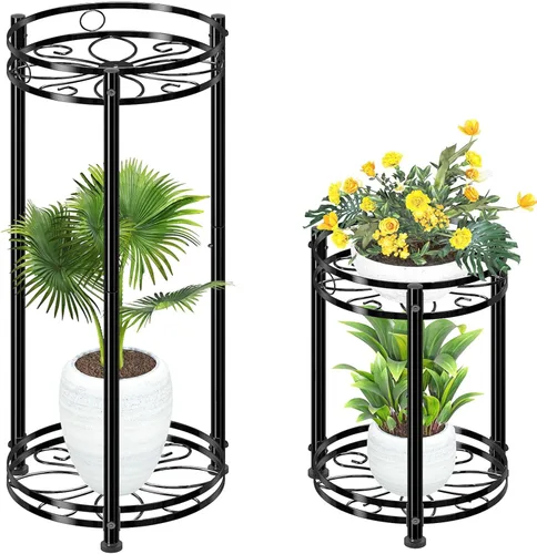 Simple Trending Soporte redondo para plantas para interiores y exteriores, resistente al agua, de metal, alto de 31 pulgadas, estante de exhibición