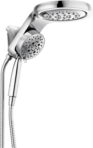 Delta Faucet HydroRain 5-Spray H2Okinetic Cabezal de ducha dual con rociador de mano, cabezal de ducha cromado con manguera, cabezales de ducha de