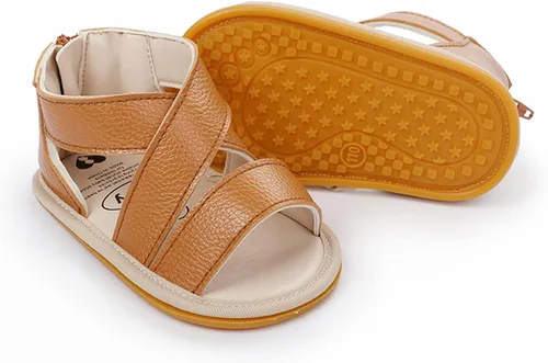 Miniatura 6 de Sandalias de piel con velcro para bebés y niñas, zapatos antideslizantes de punta abierta, zapatos de verano al aire libre para bebés y niños