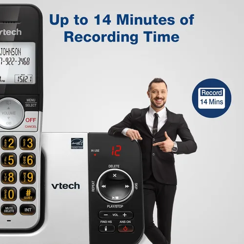Miniatura 3 de VTech Teléfono inalámbrico de 3 auriculares con contestador, con pantalla grande y grandes botones de identificación de llamadas, altavoz