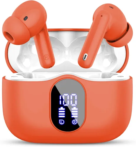 Miniatura 8 de Auriculares inalámbricos, Bluetooth 5.4, auriculares estéreo con graves y micrófono con cancelación de ruido, pantalla LED en el oído, llamadas Oro
