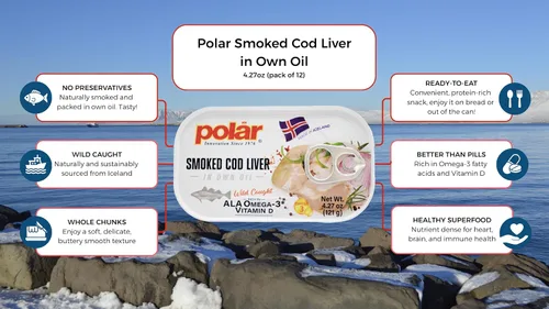 Miniatura 9 de MW Polar Hígado de bacalao ahumado en aceite, 4.27 onzas, capturado en la naturaleza, rico en omega-3, listo para comer, mariscos de alta calidad