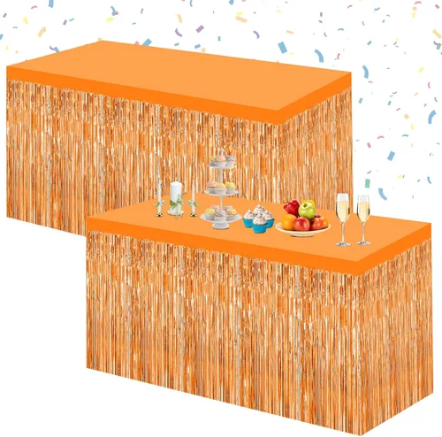 Miniatura 14 de Morcheiong Paquete de 2 faldas de mesa de oropel de papel de aluminio rosa de 29.5 x 108 pulgadas, para mesas rectangulares, cortina de fondo