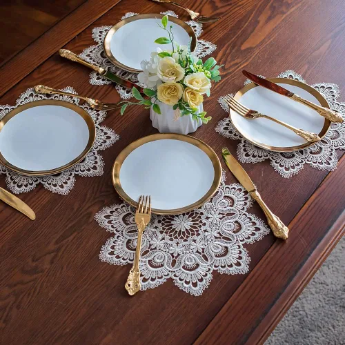 Miniatura 18 de ARTABLE Manteles de encaje redondos con doily, manteles de encaje, doily bordado con flor, tapete para tazas y jarrones para decoración de mesa