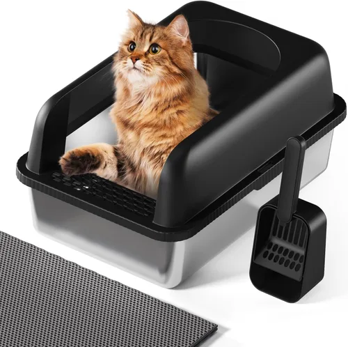 Miniatura 14 de Caja de arena para gatos de acero inoxidable con tapa, 20 pulgadas de largo x 14.2 pulgadas de ancho x 11.8 pulgadas de alto, caja de arena grande