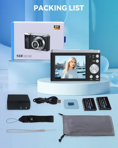 Miniatura 9 de Cámara digital, cámaras 5K 56MP para enfoque automático de fotografía, cámara compacta de vlogging con cámara frontal y trasera, zoom óptico 10X