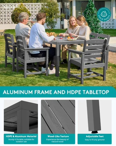 Miniatura 4 de SERWALL Juego de comedor para exteriores de 9 piezas, mesa de comedor expandible de 60 a 83 pulgadas y 8 sillas de polietileno de alta densidad