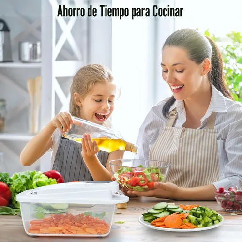 Miniatura 9 de Picador de verduras todo en uno de 8 cuchillas con contenedor, picador de alimentos, picador de cebolla, cortador de verduras para ensalada, Blanco