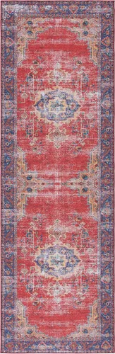 Miniatura 3 de SAFAVIEH Tucson Collection - Alfombra lavable de 2 pies 6 x 8 pies, color rojo y azul marino, antideslizante, ideal para zonas de alto tráfico