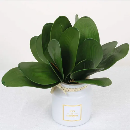 Miniatura 3 de FagusHome 10 hojas de orquídeas artificiales Phalaenopsis de 11 pulgadas, hojas de orquídeas artificiales verdes (10 unidades)