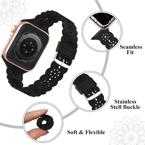 Miniatura 2 de Floral Silicone Band Compatible with Apple Watch Bands 38mm 40mm 42mm 44mm 41mm 45mm 49mm Women Men, Design Wristbands Soft Breathable Watch Bands