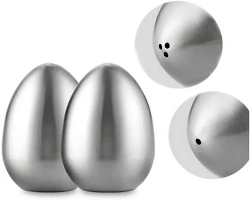 Miniatura 5 de esowemsn 2 unidades de acero inoxidable en forma de huevo para salero y pimentero, dispensador de palillos de dientes, contenedor de 1 agujero y 3