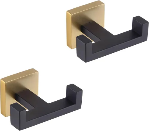 Miniatura 11 de GERZWY Gancho doble para toallas de baño negro mate de acero inoxidable para abrigo/bata para baño, cocina, estilo moderno de hotel, montado