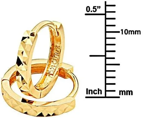 Miniatura 2 de Pendientes Huggie multifacéticos de oro amarillo o blanco de 14 k de 0.079in de grosor (0.433 x 0.433in)