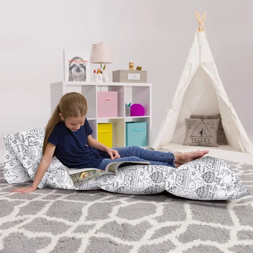 Funda de almohada para el suelo para niños - Fundas premium para almohadas y cojines Lienzo - Colorear Tela Criaturas Divertidas