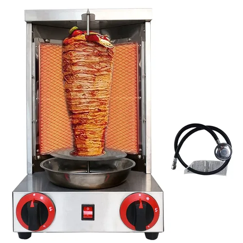Li Bai Shawarma Machine Kebab Grill Gas Vertical Asador de carne Gyro con 2 quemadores para restaurante, hogar, jardín (patente de diseño registrada)