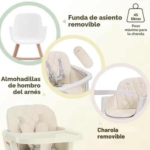 Miniatura 7 de Mallify Silla alta de madera 3 en 1, sillas altas convertibles para bebés y niños pequeños, silla alta para bebé con patas ajustables y bandeja apta