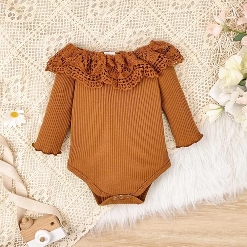 Miniatura 36 de Conjunto de ropa de bebé niña para bebé, mameluco de encaje blanco de manga larga + pantalones de mezclilla