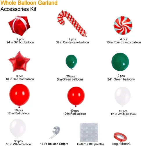 Miniatura 3 de Kit de arco de guirnalda de globos de Navidad con globos de caramelo rojo y blanco de Navidad, caja de regalo, globos de estrella roja