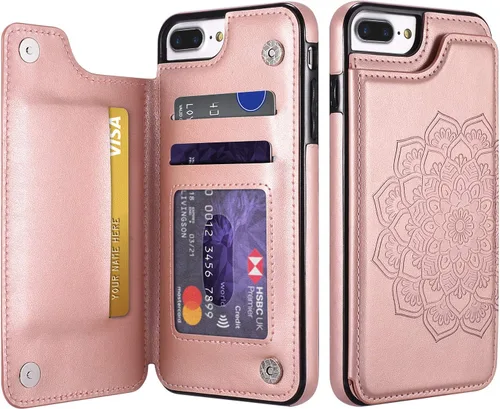 Miniatura 9 de UEEBAI Funda para iPhone SE 2022/7/8/SE 2020, funda de piel sintética con cierre magnético, ranuras para tarjetas, función de soporte