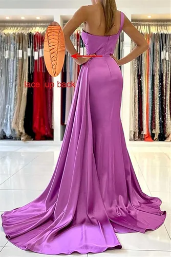 Miniatura 2 de Clothfun Vestido largo de satén para dama de honor con un hombro brillante para mujer