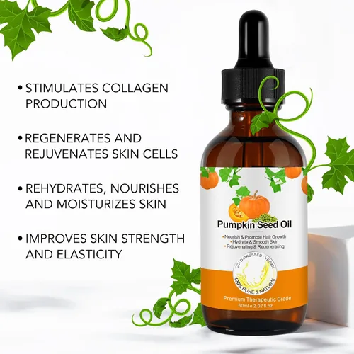 Miniatura 5 de Aceite de semilla de calabaza para el crecimiento del cabello, puro y natural, prensado en frío, hidratante y reparador de cabello seco y dañado