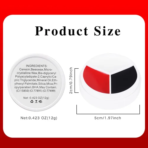 Miniatura 6 de Rueda de maquillaje de payaso, pintura corporal de payaso, blanco, negro y rojo, pintura facial mezclable en crema para góticos, bromista, zombi