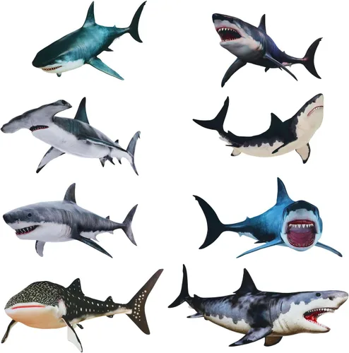 Zonon 8 calcomanías de pared de tiburones con diseño de animales del océano, calcomanías de pared para decoración de habitación de peces de tiburón,