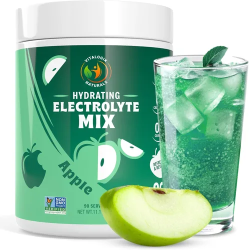 Polvo de electrolitos – Mezcla de hidratación de manzana crujiente sin azúcar | 90 porciones | Keto, vegano, sin gluten | Electrolitos naturales