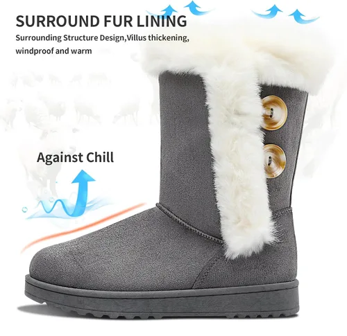 Miniatura 2 de Obtaom Botas de nieve de invierno para mujer, botas cortas de media pantorrilla, botas de moda de resina con botón de resina sintética para mujer
