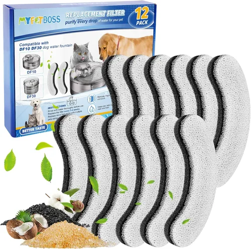 Reemplazo de filtro de cuenco de agua para perros, filtros de fuente para mascotas para dispensador de agua para perros DF10 y DF30 (paquete de 12)