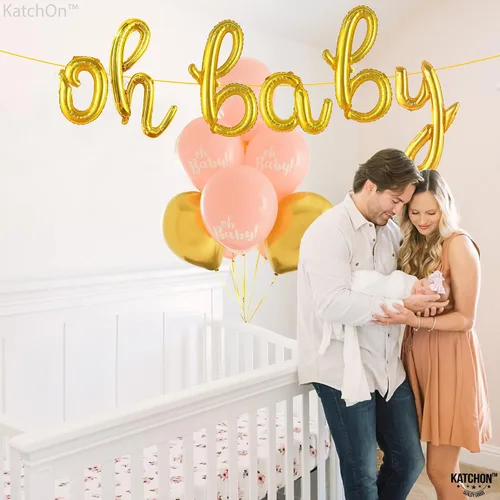 Miniatura 2 de KatchOn Letrero de globo dorado con texto en inglés "Oh Baby", 16 pulgadas, perfecto para baby showers y revelaciones de género