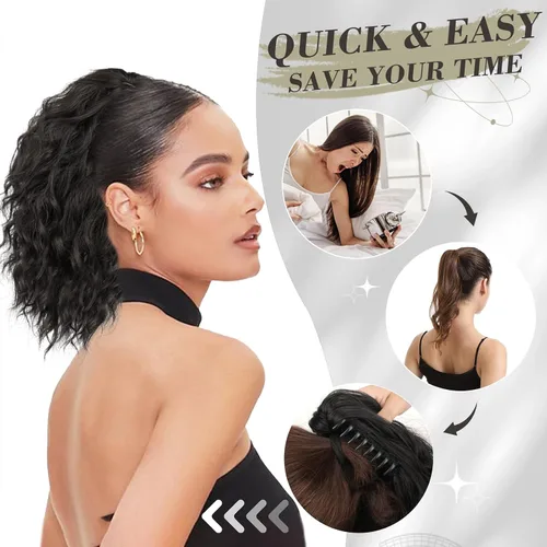 Miniatura 4 de BARSDAR Extensión de cola de caballo corta para mujer, extensiones de cabello sintético suave con clip de garra de 12 pulgadas, extensiones de cola