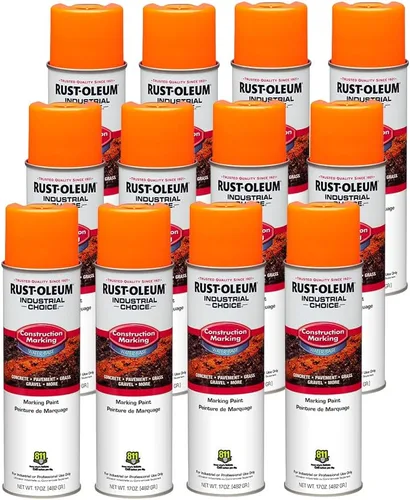 Rust-Oleum 264697-12PK Industrial Choice M1400 System Pintura en aerosol de marcado de construcción a base de agua, 17 onzas, naranja fluorescente,