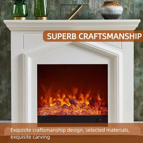 Miniatura 7 de Chimenea eléctrica independiente con repisa de 59 pulgadas (llama realista) (forma de techo) blanco moderno soporte de TV Chimenea para Sala