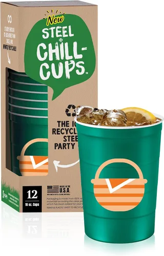 Miniatura 10 de Steel Chill Cups Party Cup America the Beautiful Design para bebidas frías, duradero, desechable, reciclable, fabricado en Estados Unidos, gris, 12