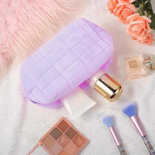 Miniatura 4 de Sibba Bolsa de maquillaje, bolsa suave para lápices, estuche estético para cosméticos, baño, ducha, organizador de artículos de aseo de felpa