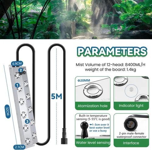 Miniatura 2 de Mxmoonant Mist Maker - Humidificador ultrasónico de 12 cabezales, 284.0 fl oz/H con fuente de alimentación de 400 W, flotador, discos de repuesto