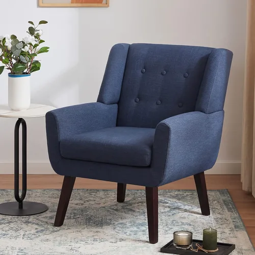 Miniatura 9 de HUIMO Silla de Acento para Sala de Estar, Sillón Tapizado con Botones Capitoné, Sillas de Sofá de Tela de Lino para Dormitorio, Sala de Estar, Silla