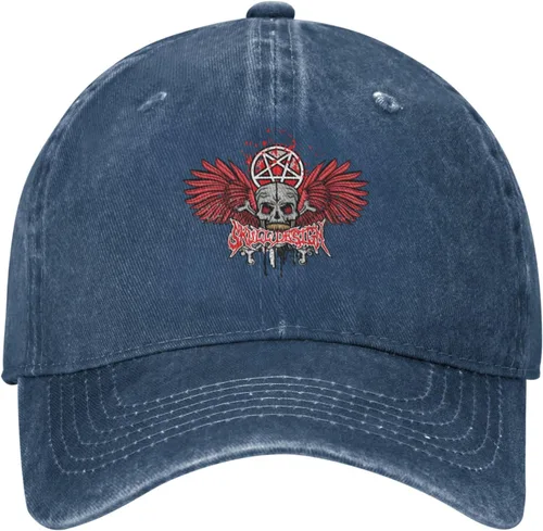 Miniatura 2 de Cowboy Hat Trendy Hats for Man and Women Djustable Four Season Outdoor Baseball Cap of Hell Skull with Angel Navy Blue